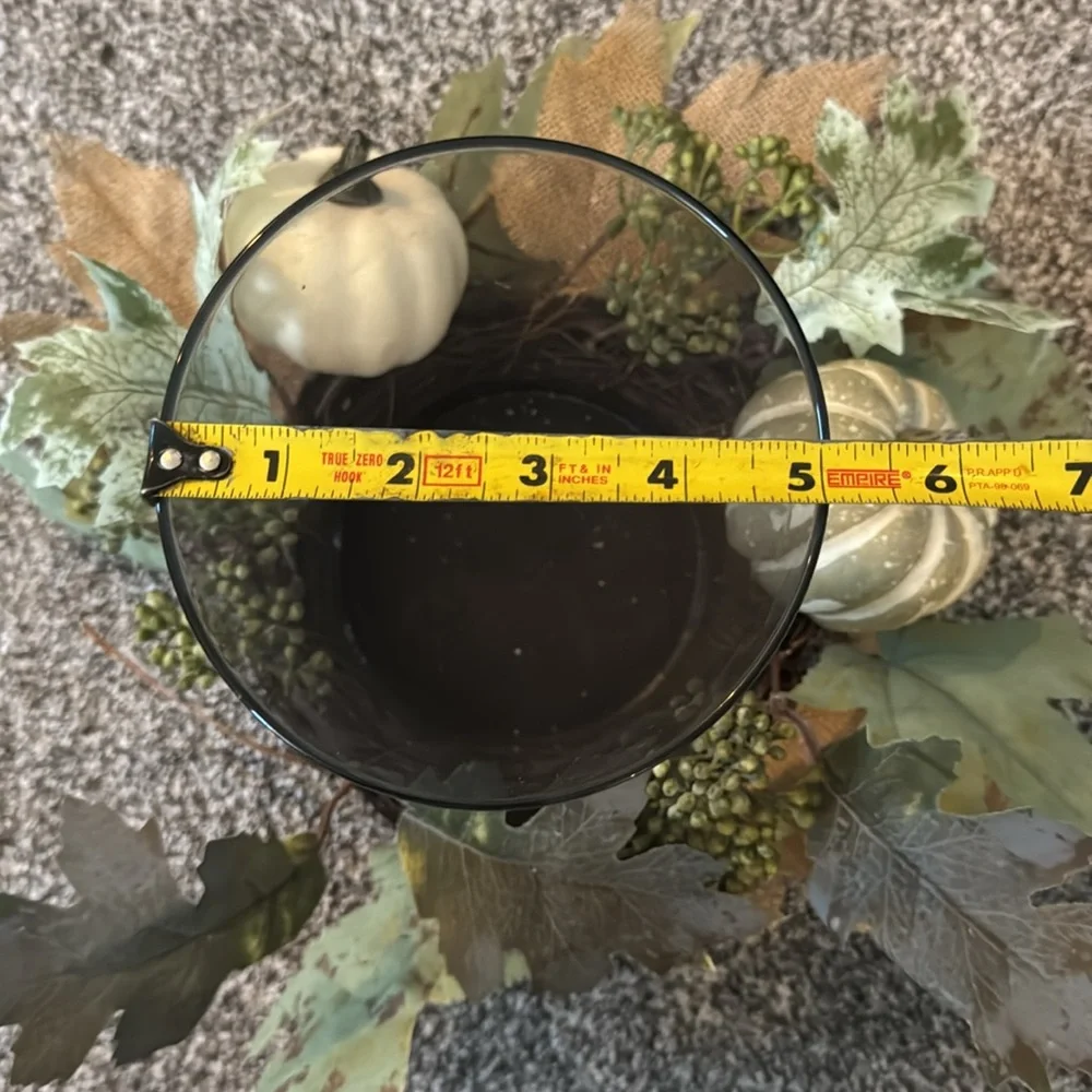 Autumn Harvest Glass Candle Holder with Green and Cream Accents